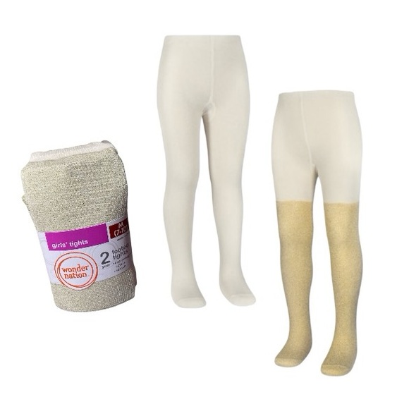 Wonder Nation Gold Lurex And Ivory Footed Tights - Picture 1 of 8